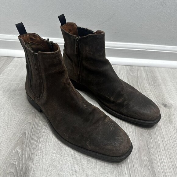 Aldo Cadelallan Chelsea Dress Ankle Boots Mens Size 8 Brown Suede Side Zip - Picture 1 of 11